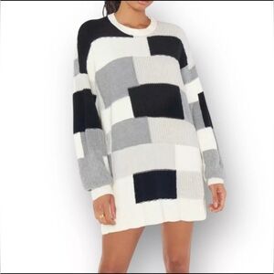 Show Me Your Mumu Size 3X Ember Patchwork Knit Tunic Sweater Cream Black Gray